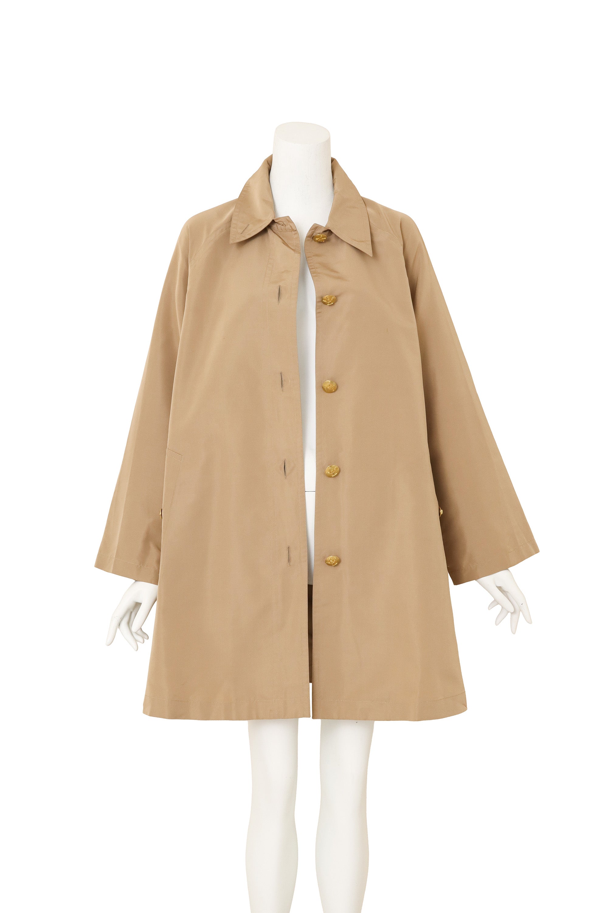 Khaki Silk Swing Coat by Chanel on mannequin open @ Recess LA