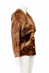 Lamb suede and fur abstract patchwork fur jacket side @ Recess LA