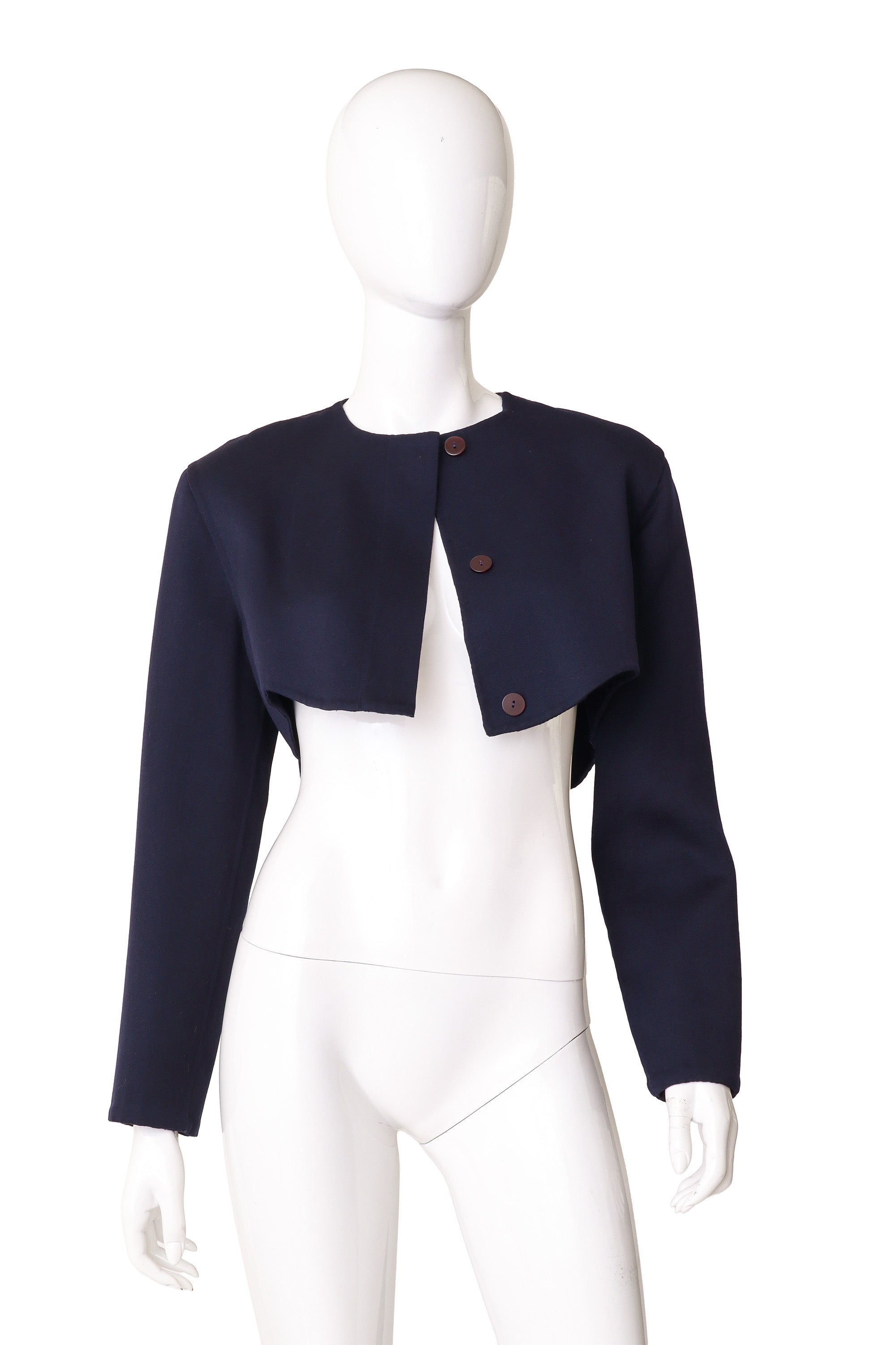 Wave Hem Bolero Jacket by Geoffrey Beene on mannequin open @ Recess LA