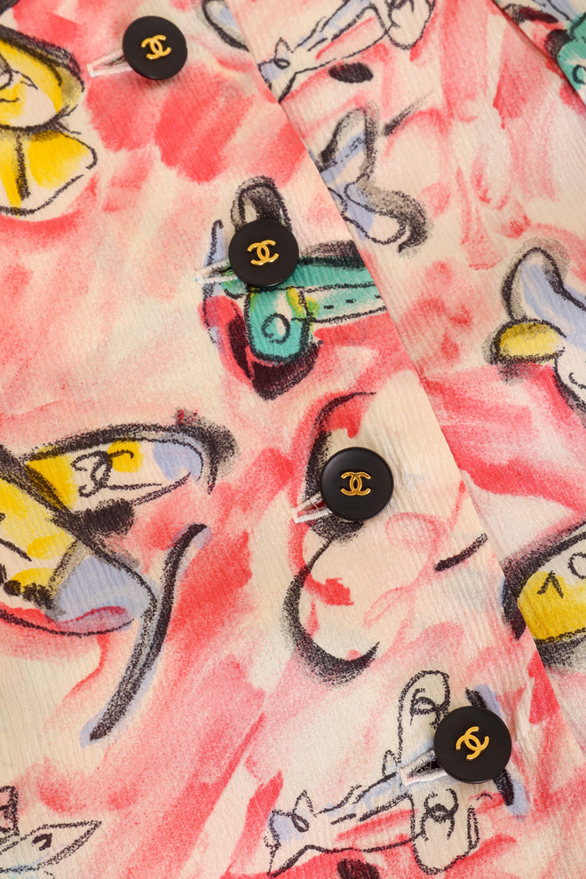 Plane Print Silk Dress by Chanel fabric close @ Recess LA
