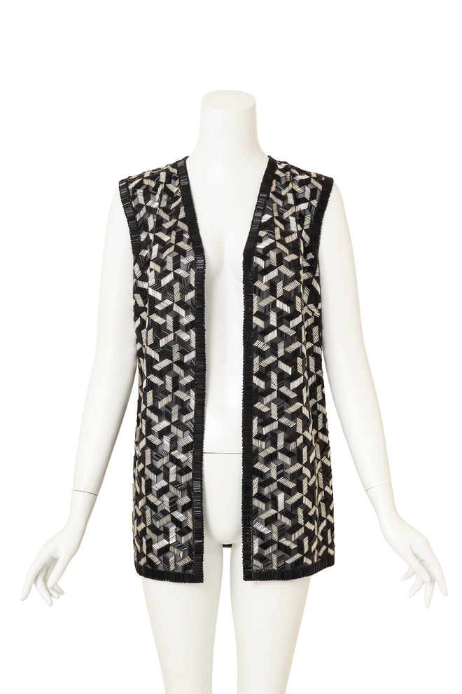 Vintage Valentina Geo Tube Bead Vest on mannequin open @ Recess LA
