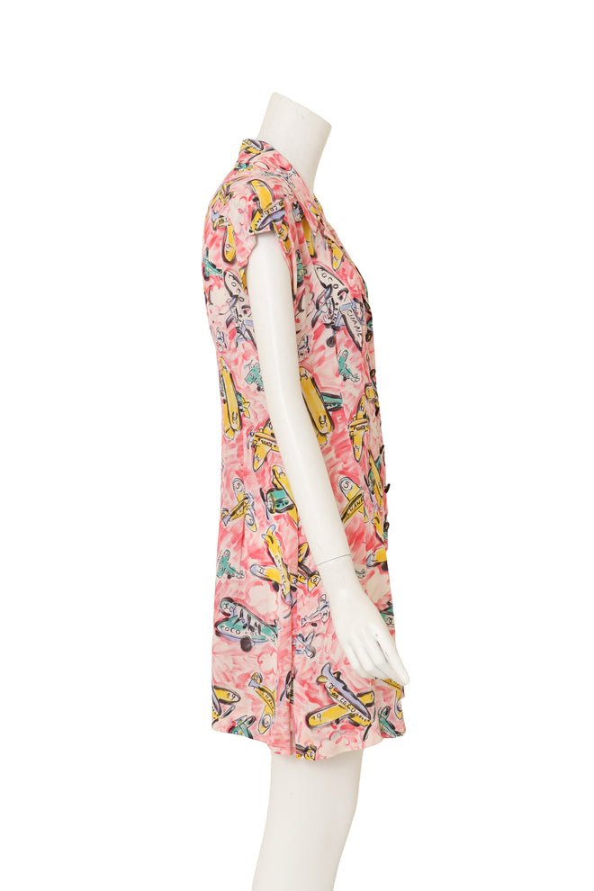 Plane Print Silk Dress by Chanel on mannequin side @ Recess LA