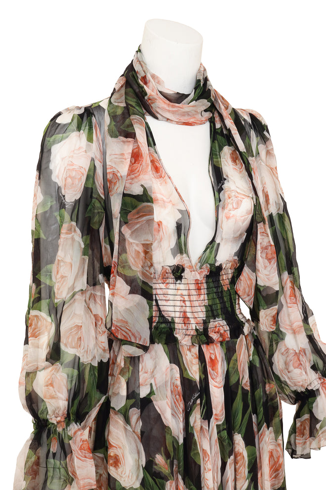 Rose Print Silk Dress by Dolce & Gabbana on mannequin close @ Recess LA
