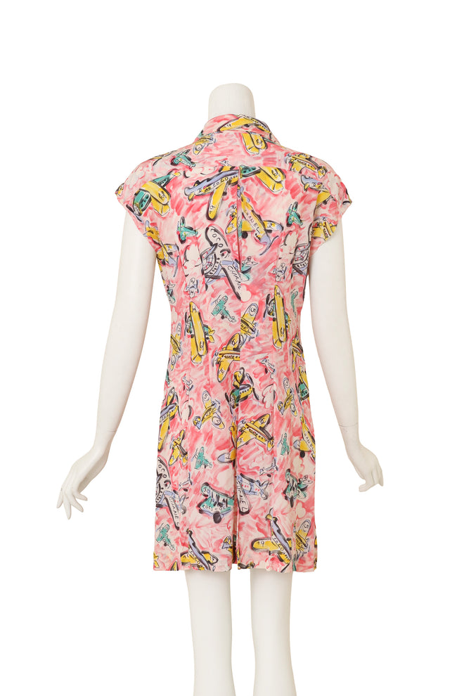 Plane Print Silk Dress by Chanel on mannequin back @ Recess LA