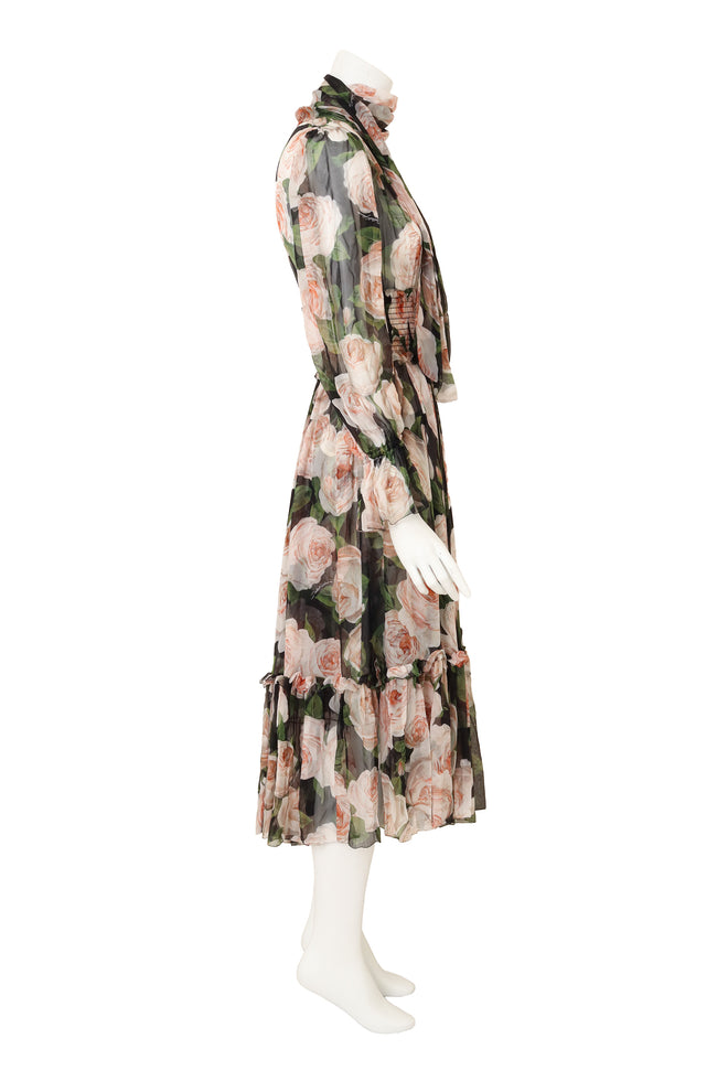 Rose Print Silk Dress by Dolce & Gabbana on mannequin side @ Recess LA