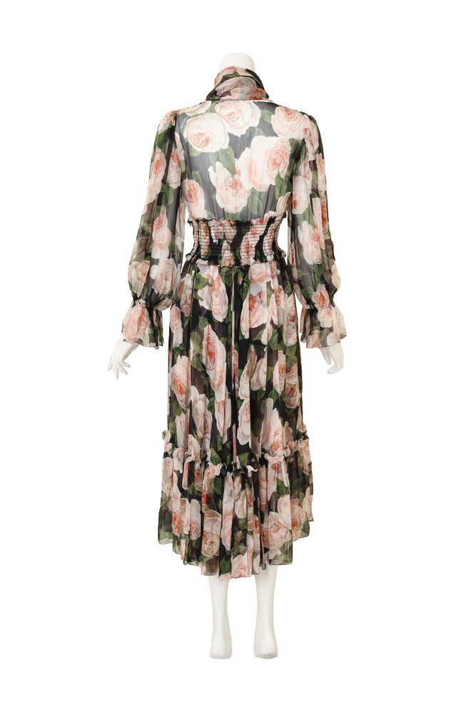 Rose Print Silk Dress by Dolce & Gabbana on mannequin back @ Recess LA