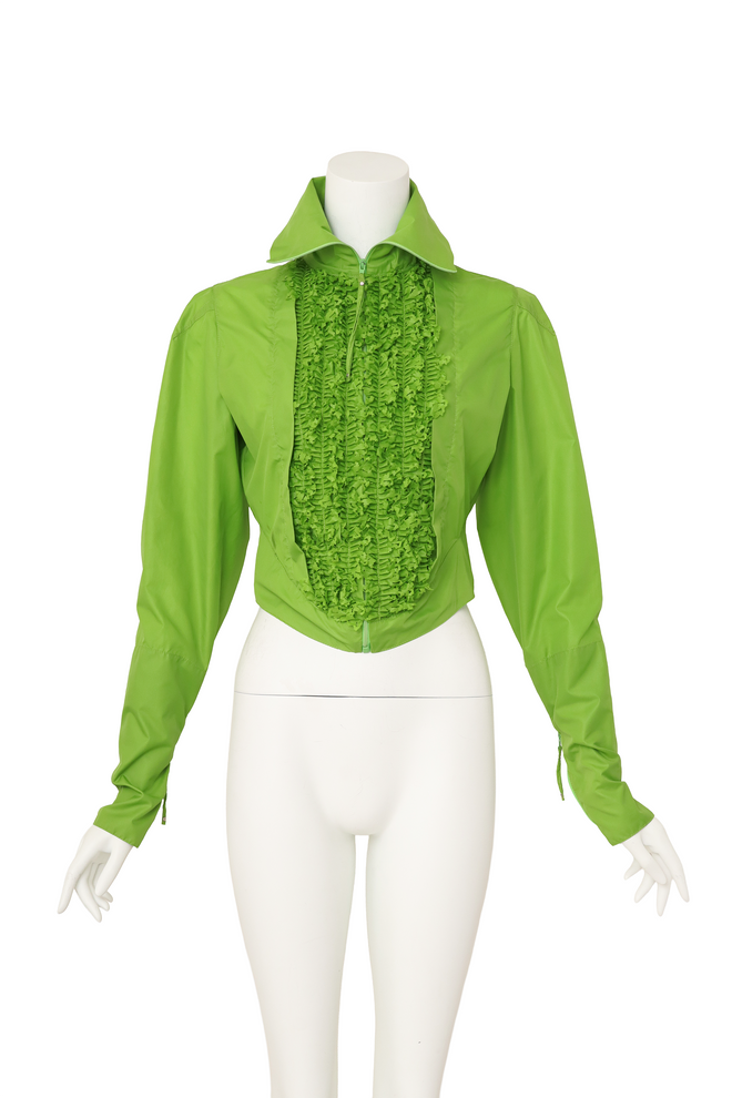 ruffle-front zip jacket by Jean Paul Gaultier on mannequin @ Recess LA