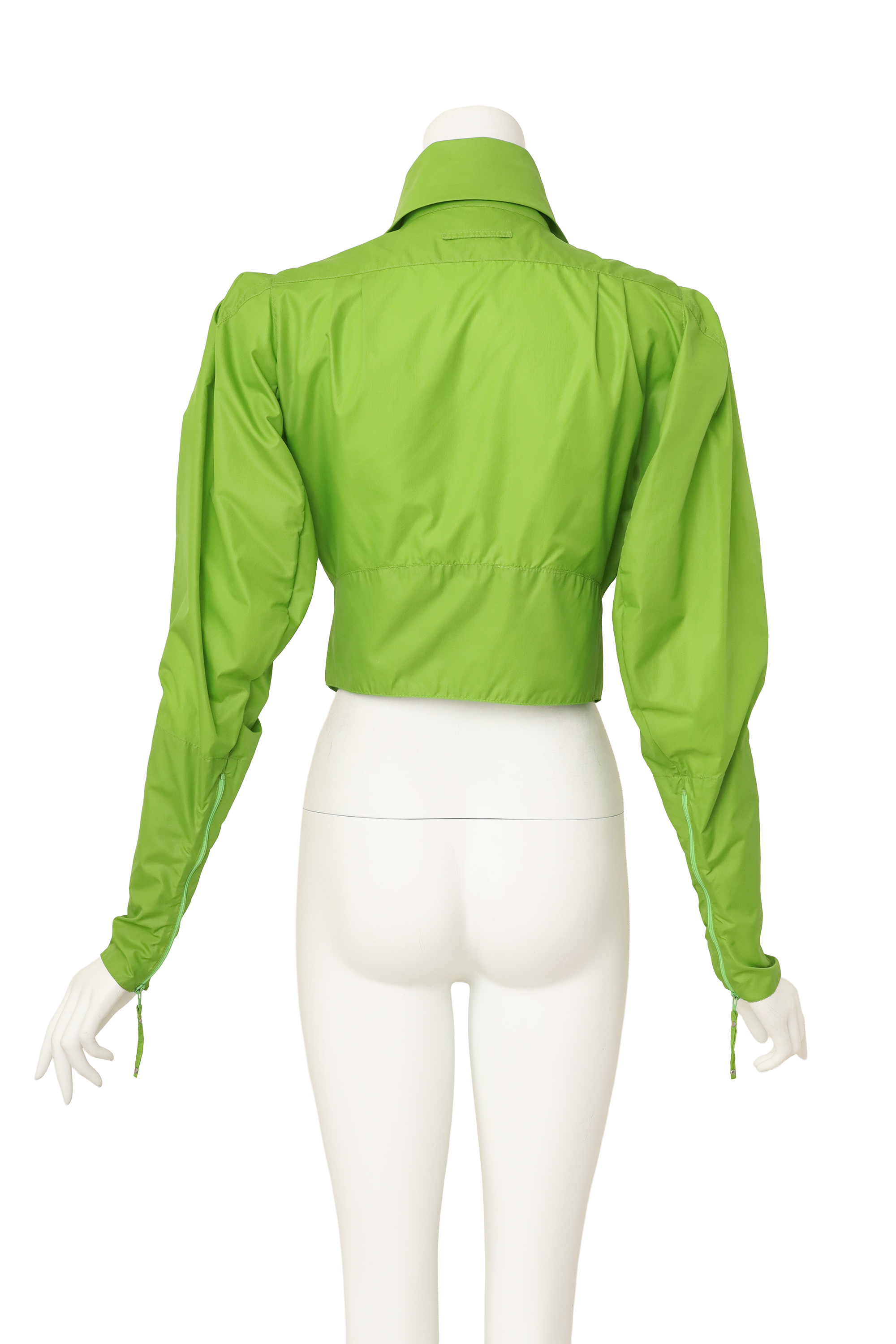 ruffle-front zip jacket by Jean Paul Gaultier on mannequin back @ Recess LA