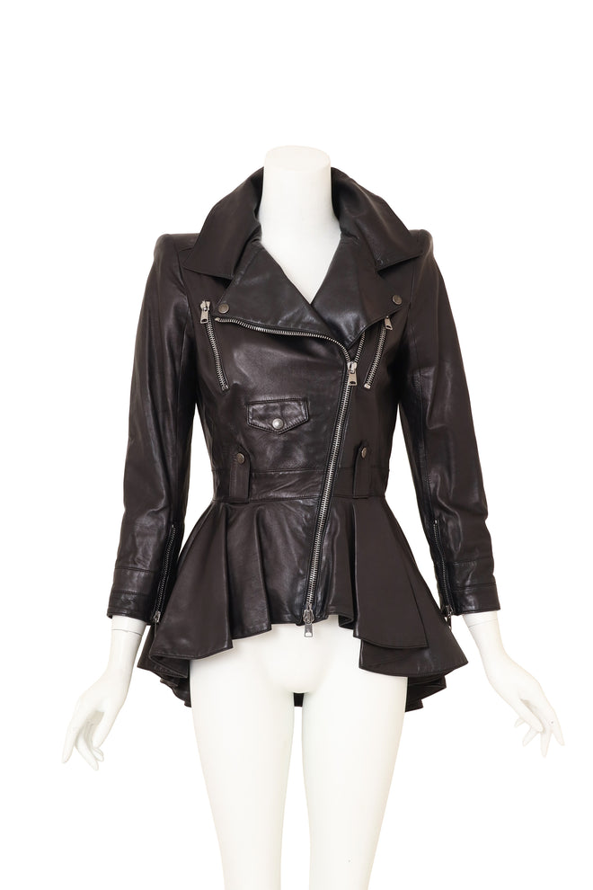 Leather Peplum Moto Jacket by Alexander McQueen on mannequin @ Recess LA