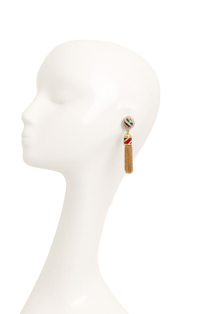 Vintage Swarovski Crystal Enamel Chain Tassel Earrings on mannequin @ Recess LA
