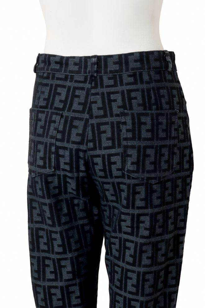 Graphic monogram logo denim blue jean pant by Fendi back up close  @ Recess LA 