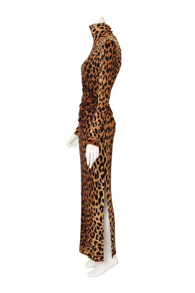 Leopard Turtleneck Column Dress by Leonard on mannequin side @ Recess LA