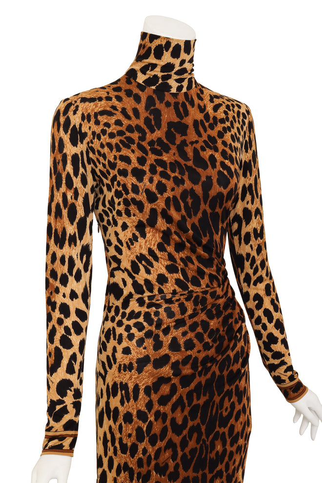 Leopard Turtleneck Column Dress by Leonard on mannequin close @ Recess LA
