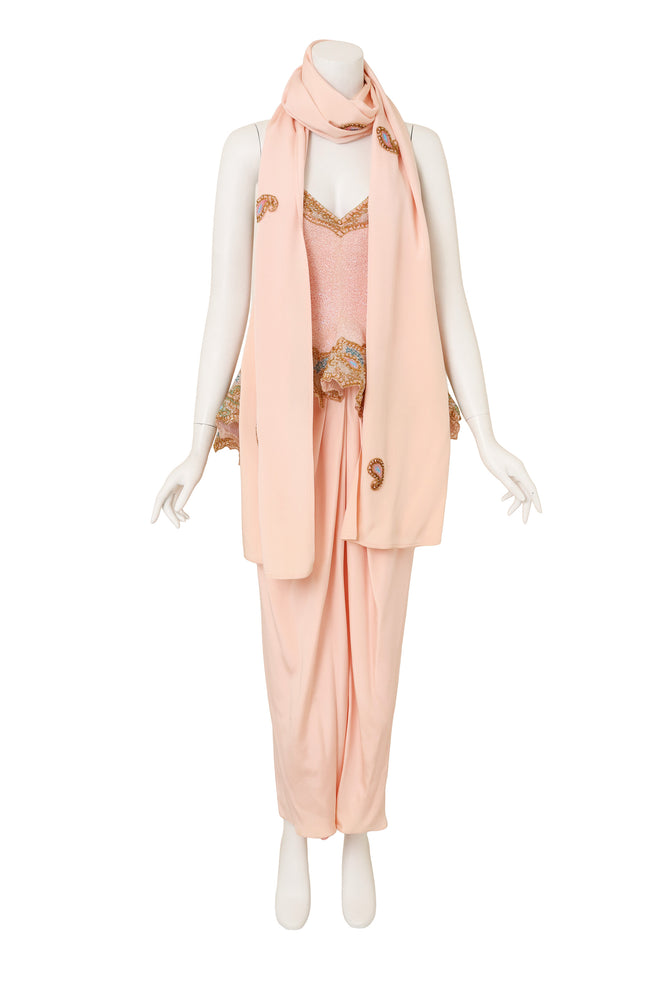 Beaded Peplum Gown & Shawl by Fabrice on mannequin @ Recess LA