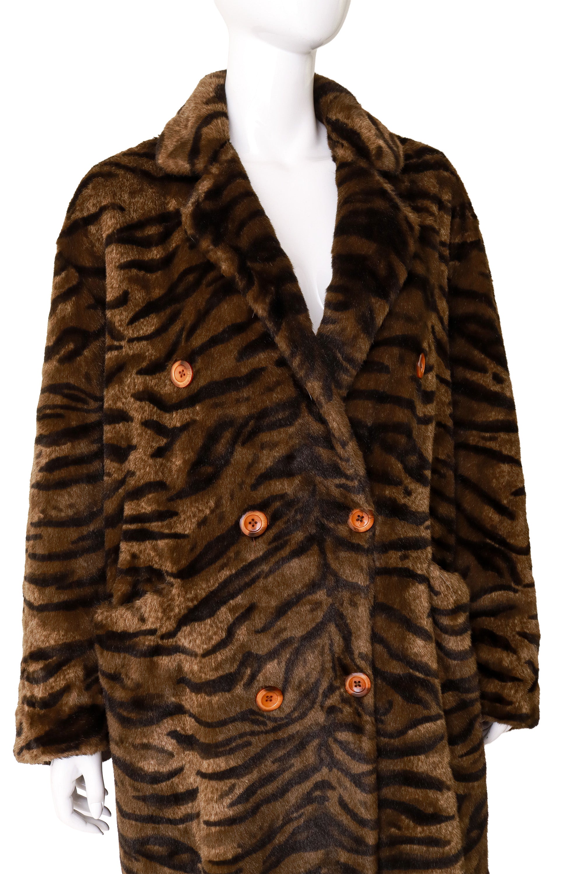 Tiger stripe coat by Norbert Nel on mannequin close @ Recess LA