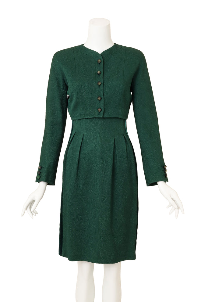 Vintage Valentino Paisley Jacquard Velvet Dress & Jacket Set jacket closed @ Recess LA 
