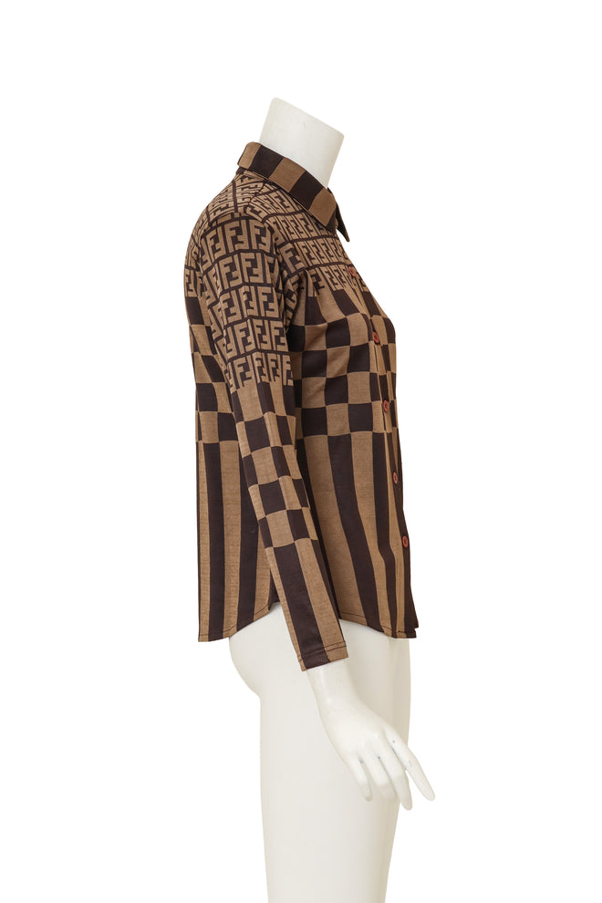 Zucca Logo Check Shirt by Fendi on mannequin side @ Recess LA