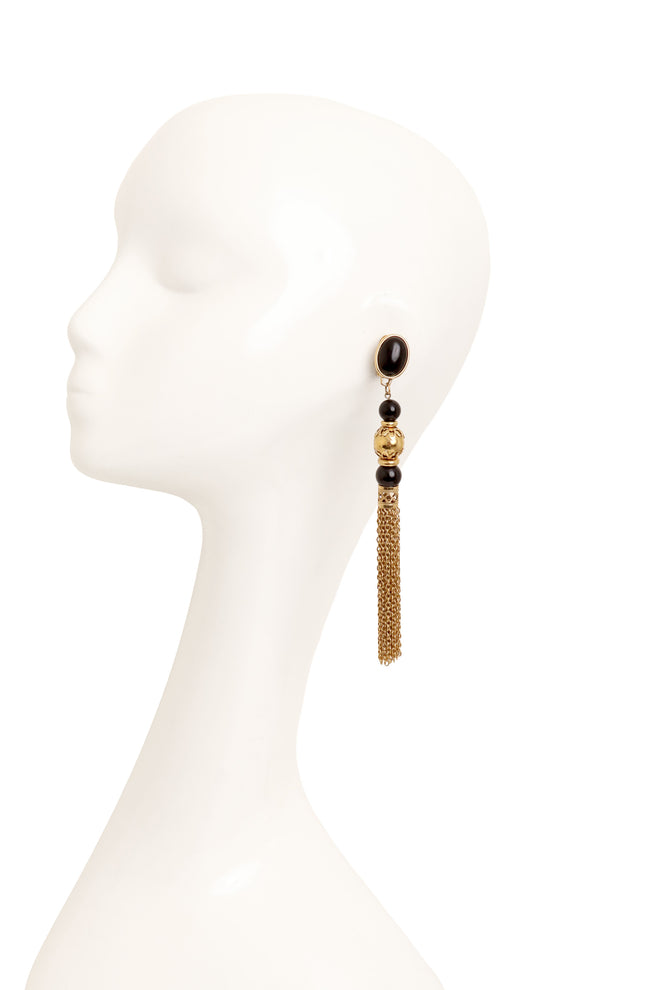 Vintage Cabochon Bead Chain Tassel Earrings on mannequin @ Recess LA