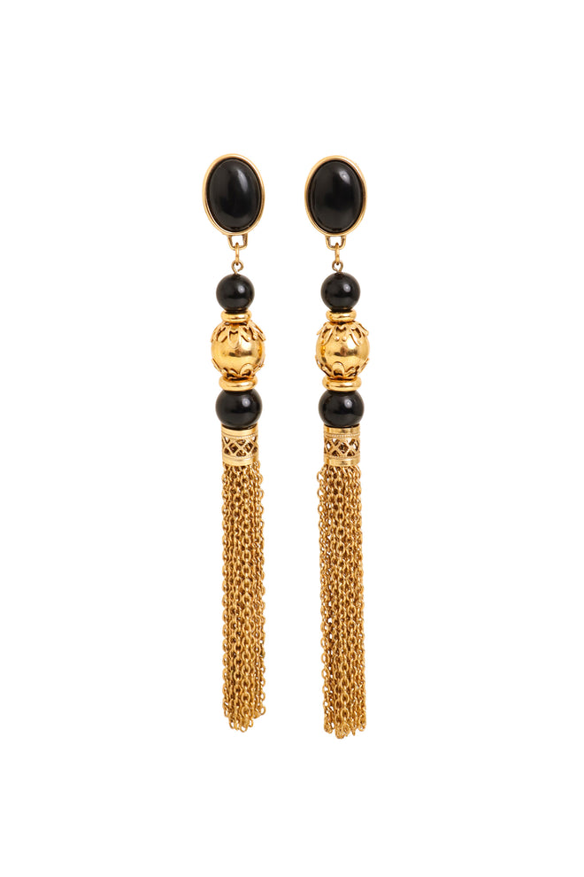 Vintage Cabochon Bead Chain Tassel Earrings @ Recess LA