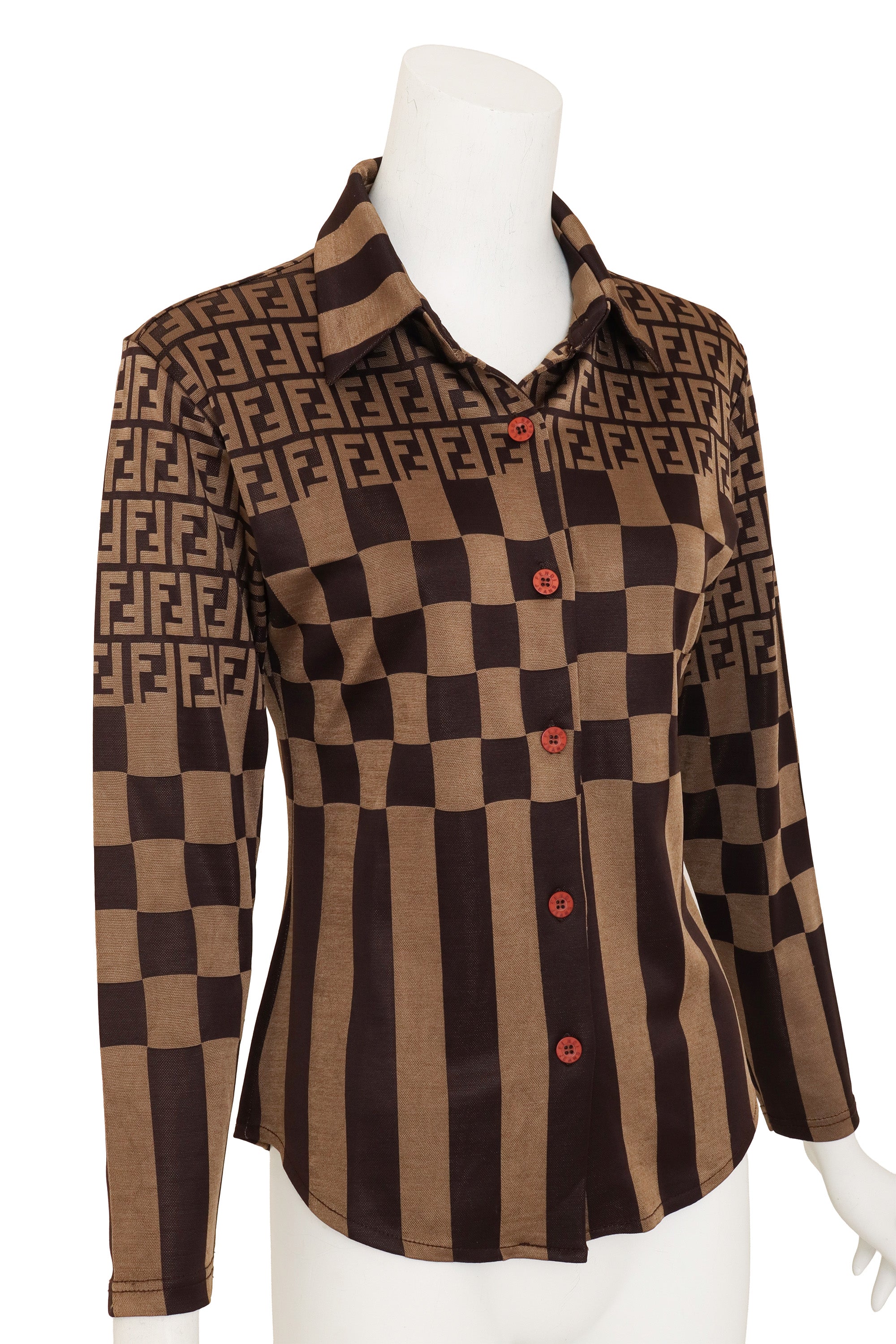 Zucca Logo Check Shirt by Fendi on mannequin close @ Recess LA