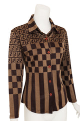 Zucca Logo Check Shirt by Fendi on mannequin close @ Recess LA