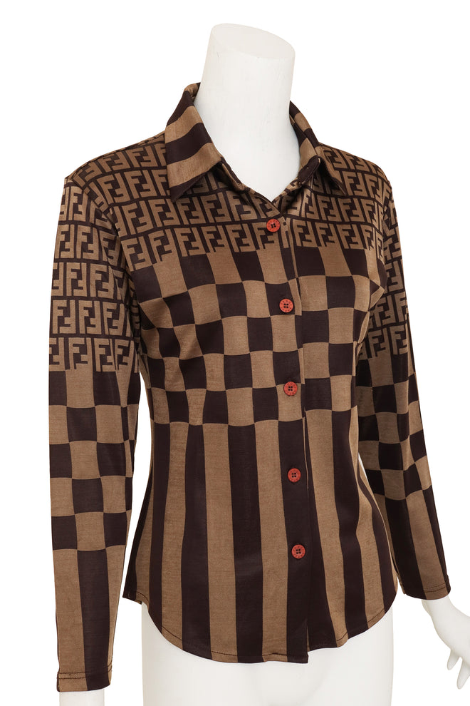 Zucca Logo Check Shirt by Fendi on mannequin close @ Recess LA