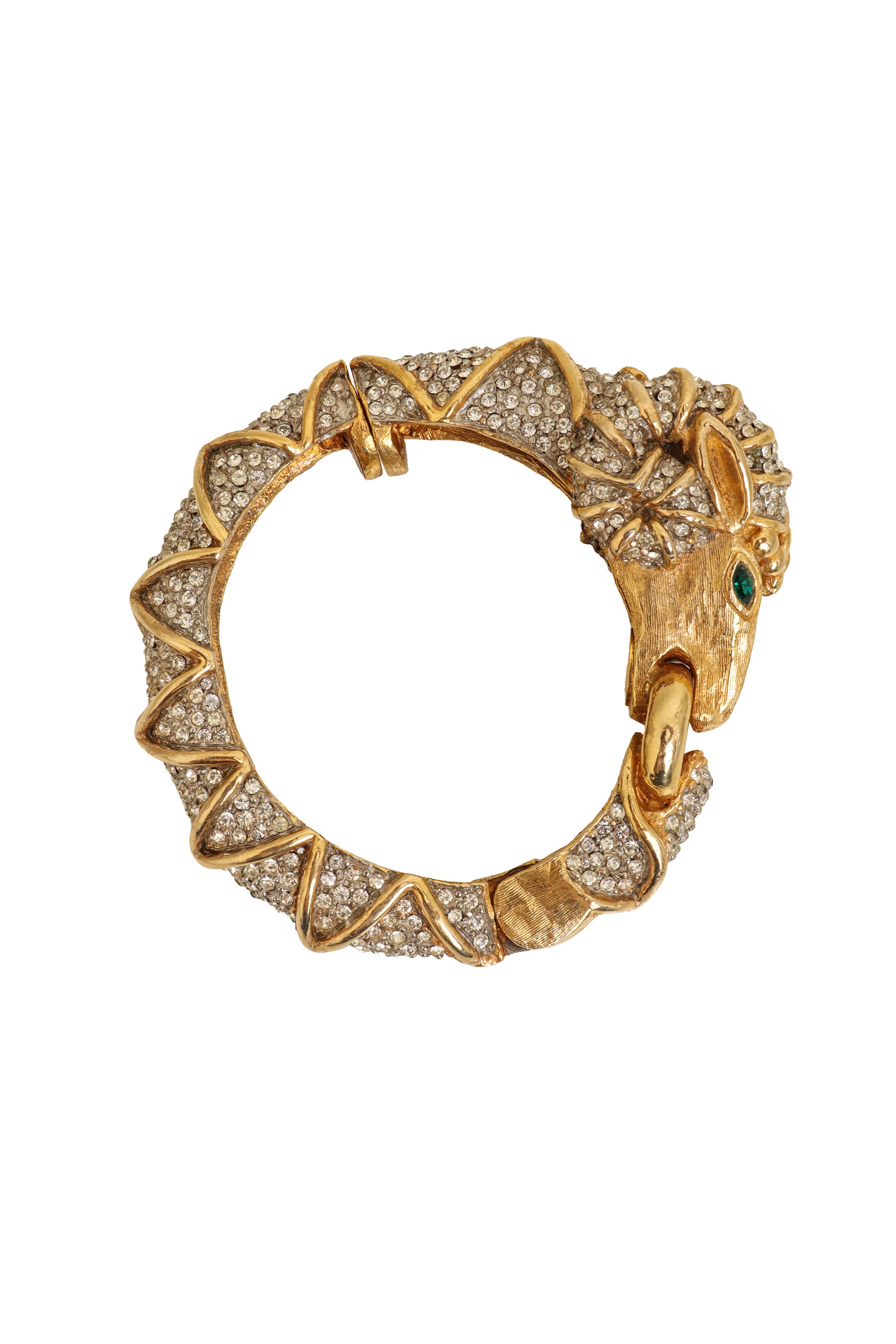 Vintage Crystal Ram Head Bracelet by Kenneth Jay Lane from above @ Recess LA