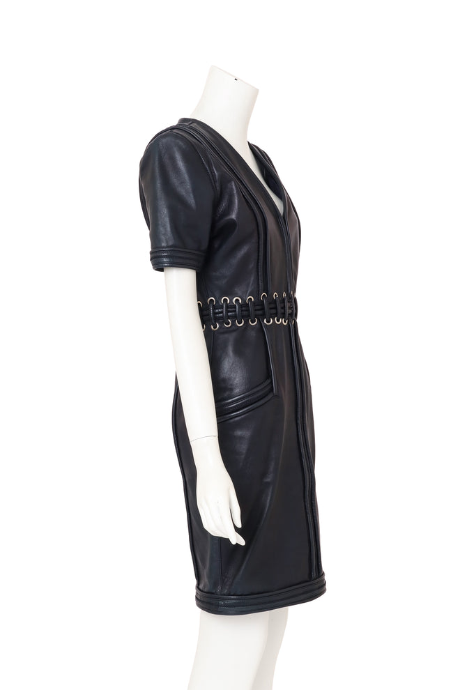 Leather Corset Waist Dress by Krizia on mannequin side @ Recess LA
