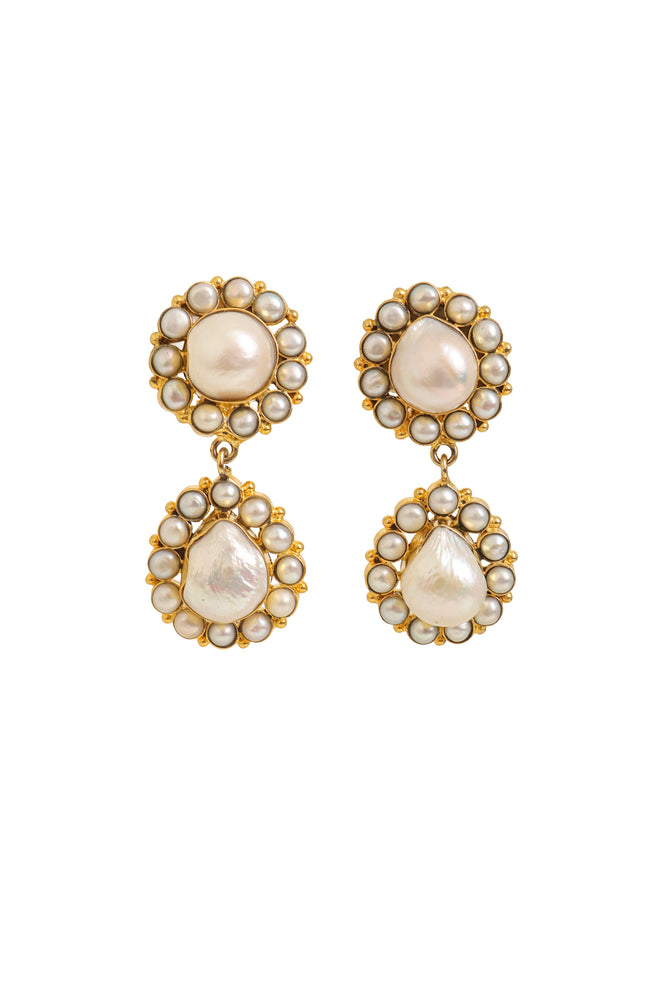 Vintage Sterling Pearl Flower Drop Earrings @ Recess LA