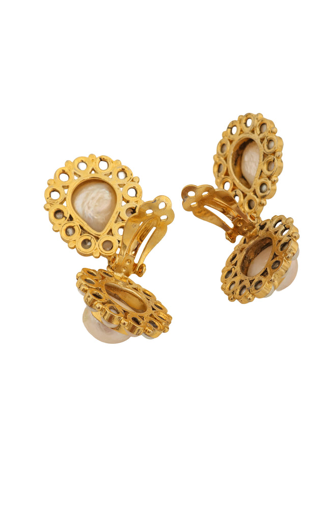 Vintage Sterling Pearl Flower Drop Earrings backs open @ Recess LA