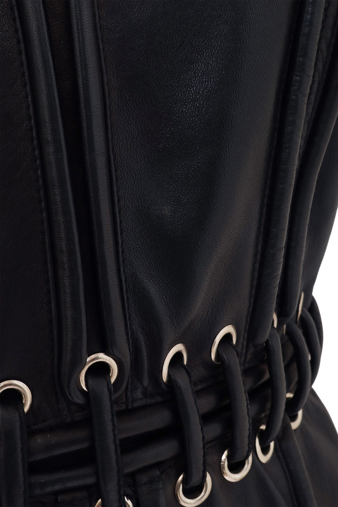 Leather Corset Waist Dress by Krizia on mannequin discoloration 2 @ Recess LA