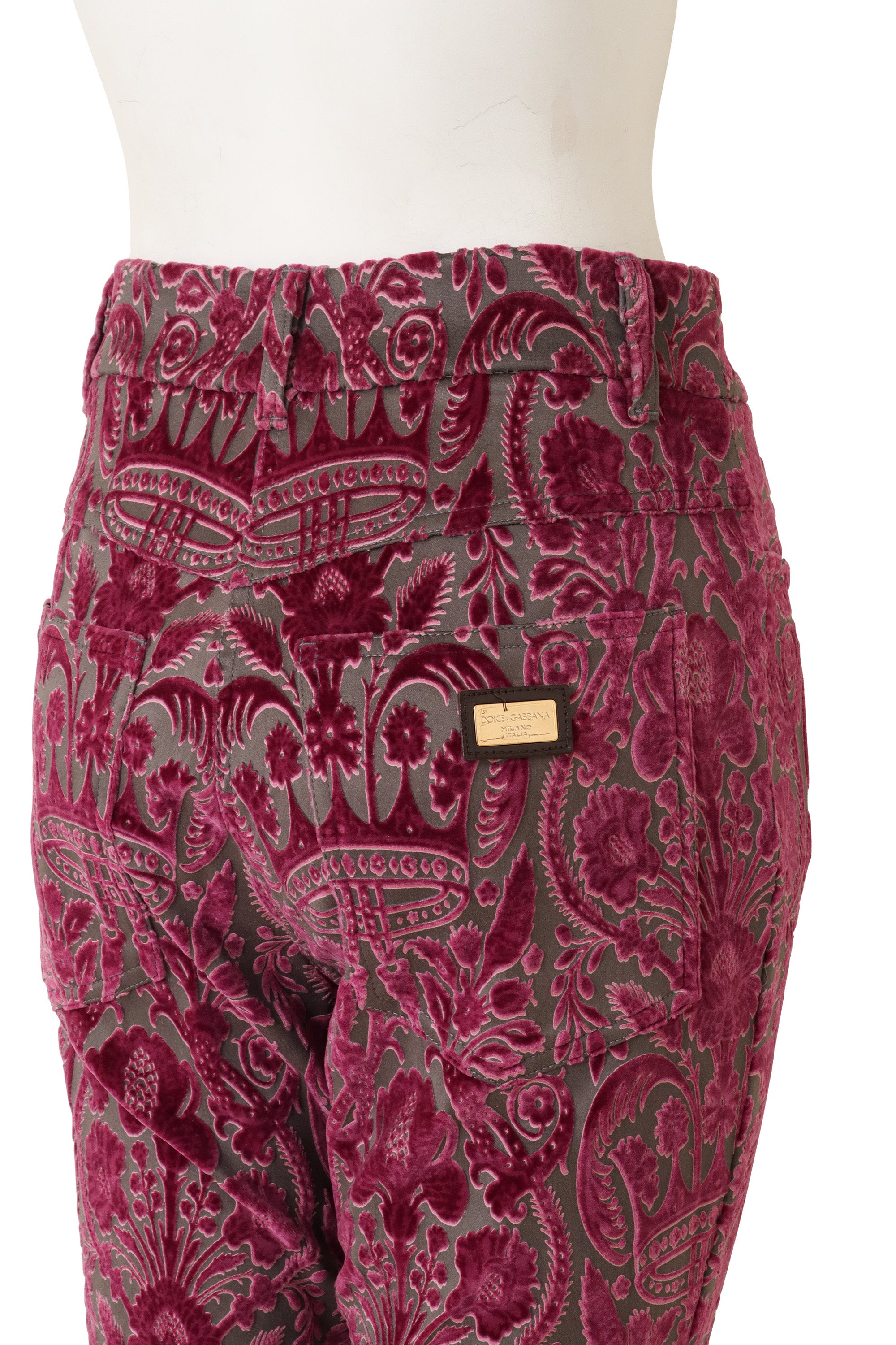 Baroque Paisley Velvet Trousers by Dolce & Gabbana on mannequin back close @ Recess LA