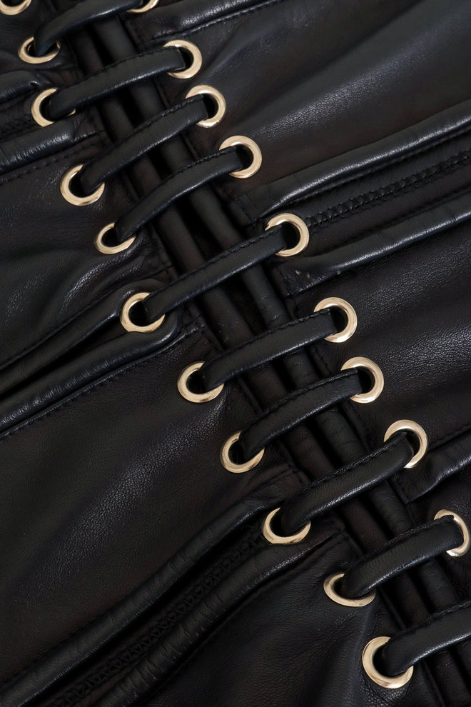 Leather Corset Waist Dress by Krizia corset close @ Recess LA