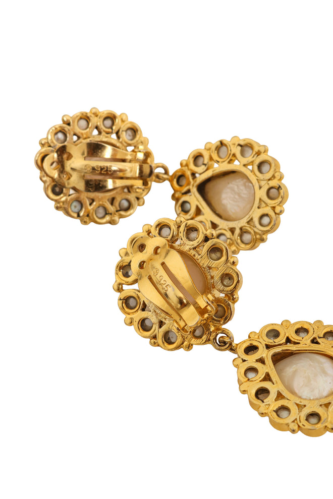 Vintage Sterling Pearl Flower Drop Earrings 925 mark @ Recess LA