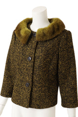 Michael Kors Fur Collar Herringbone Jacket on mannequin close @ Recess LA