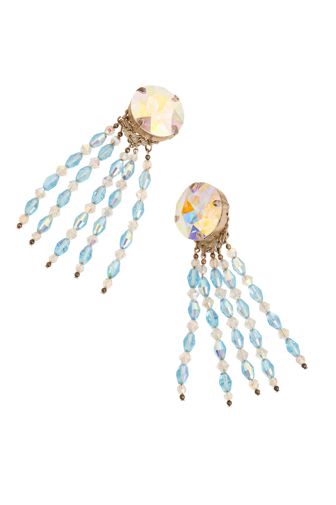 vintage Aurora Borealis Bead Fringe Earrings close @ Recess LA