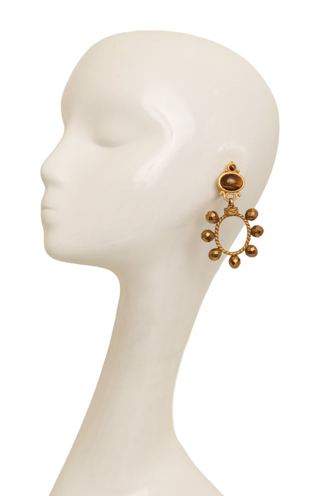 Tiger's Eye Bead Hoop Earrings by Linda Levinson on mannequin @ Recess LA