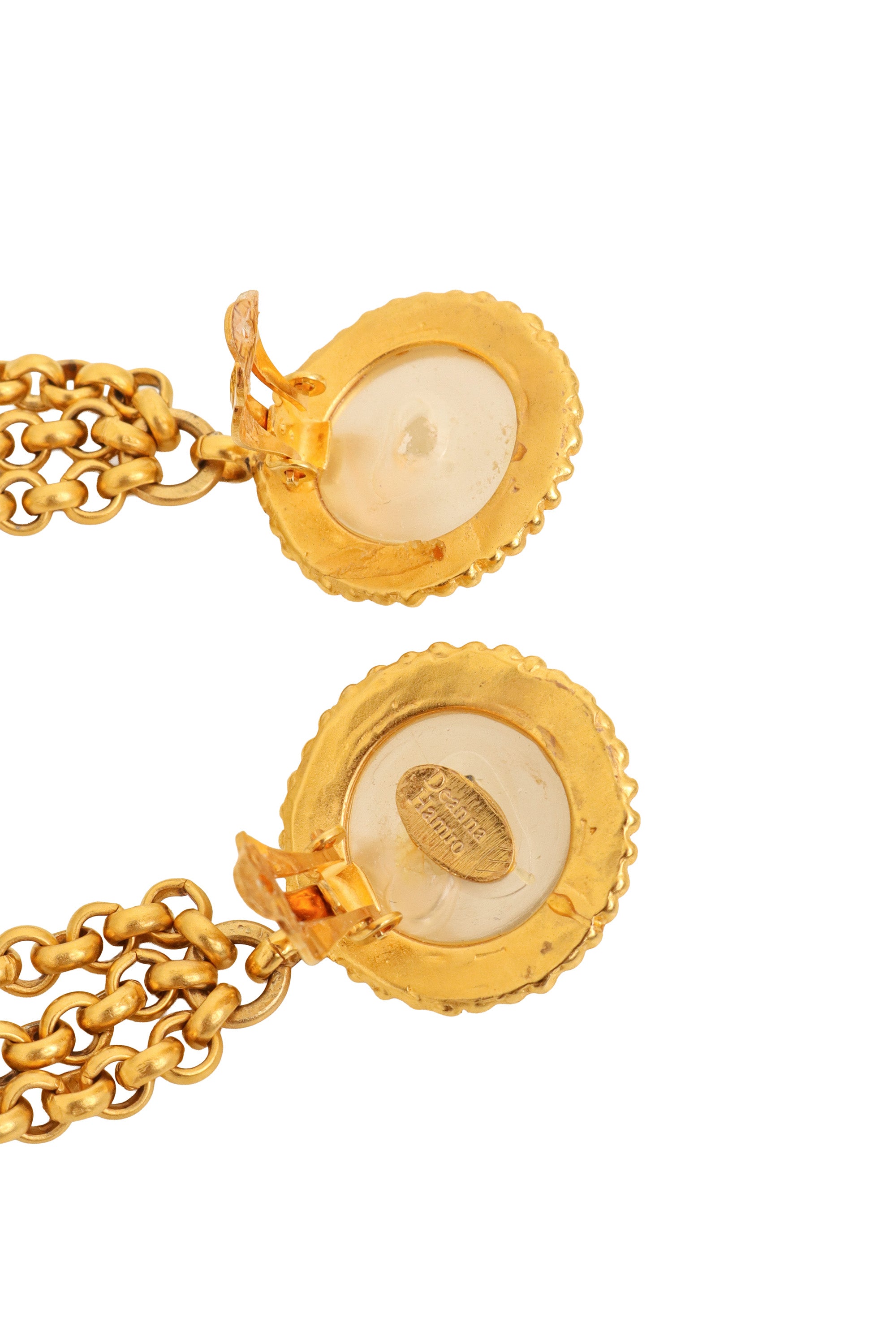 Vintage Deanna Hamro Pearl Chain Drop Earrings III cartouche @ Recess LA