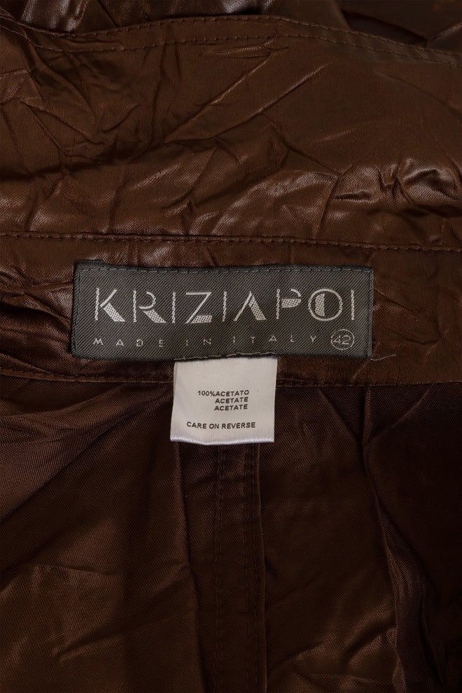 Vintage Krizia Poi Glossy Crinkled Trench Coat tag @ Recess LA