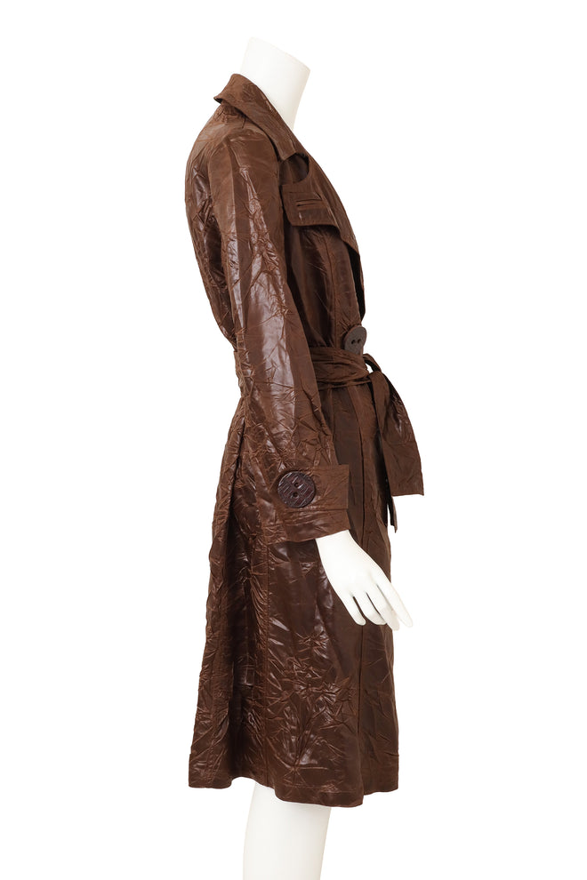 Vintage Krizia Poi Glossy Crinkled Trench Coat side @ Recess LA