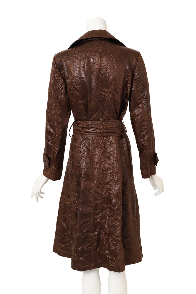 Vintage Krizia Poi Glossy Crinkled Trench Coat back @ Recess LA