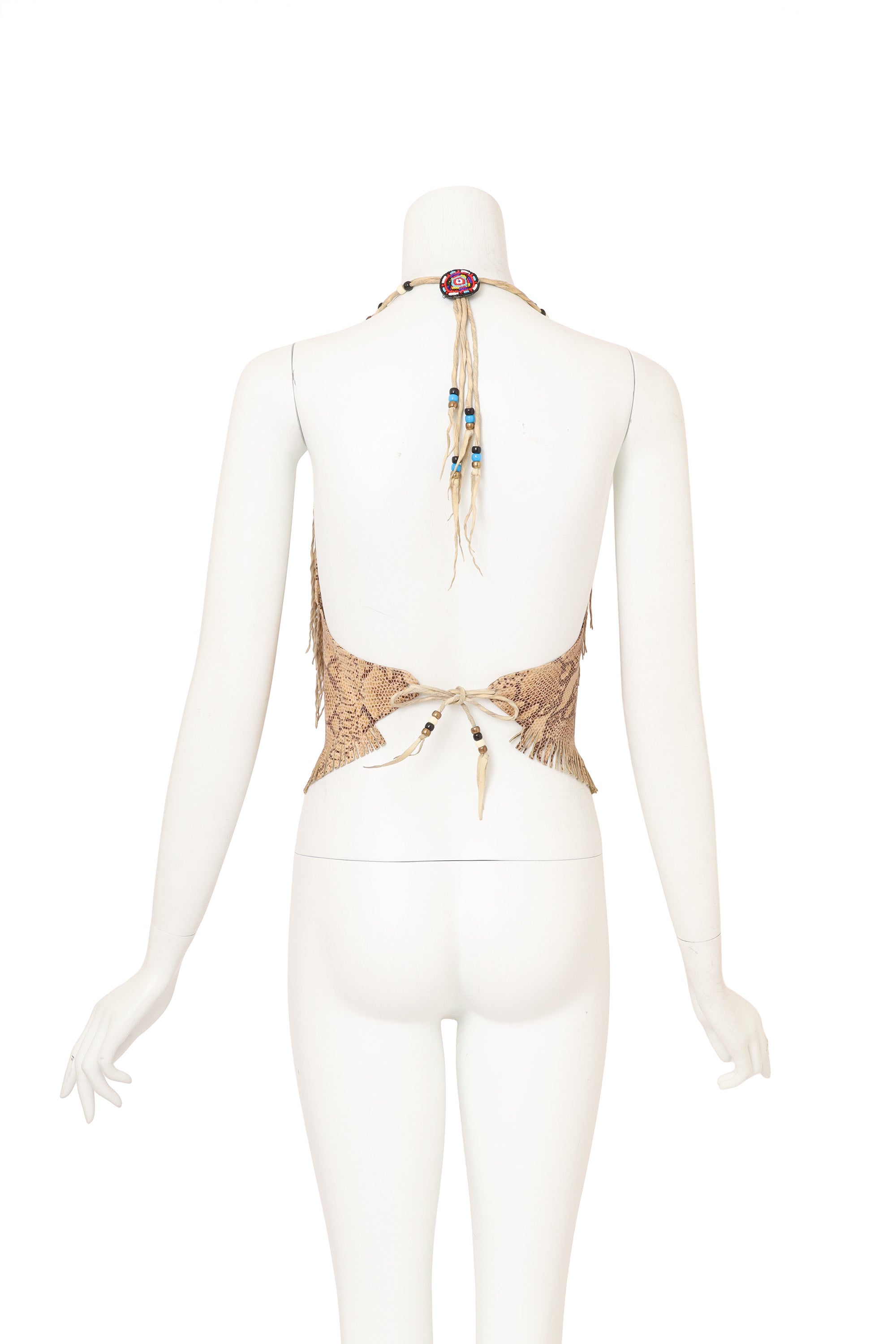 Vintage Burray Olsen Fringe Beaded Halter Top on mannequin back @ Recess LA