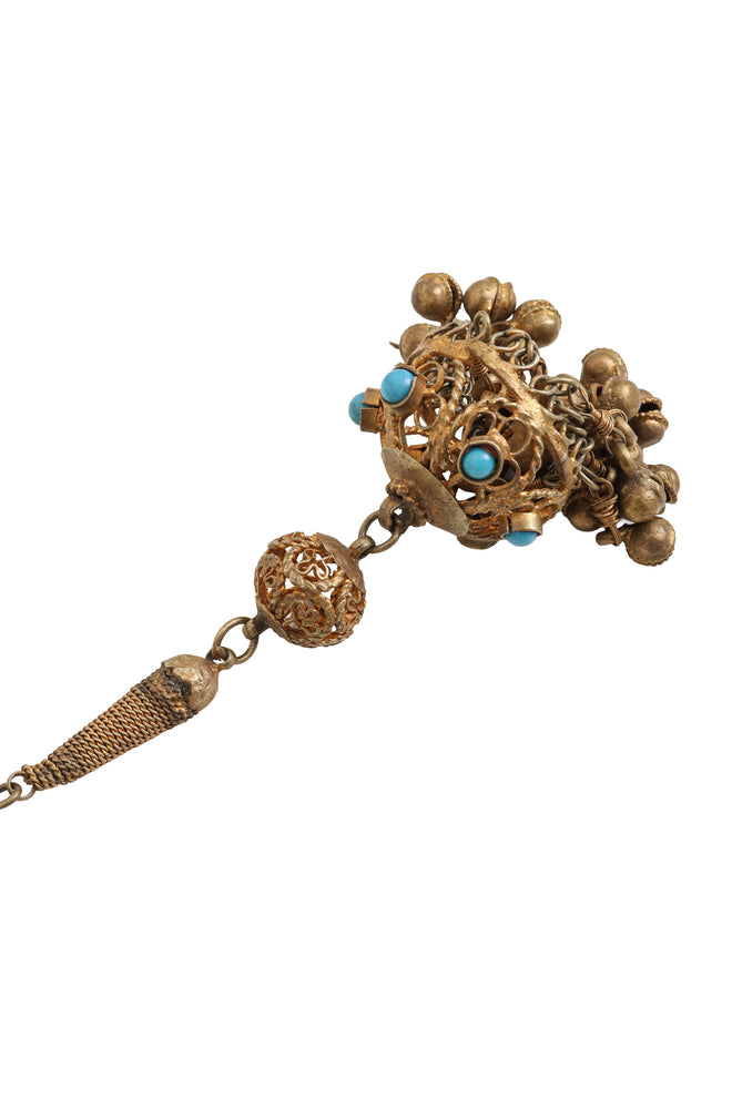 Bell Tassel Lariat Chain Necklace Belt bell close @ Recess LA