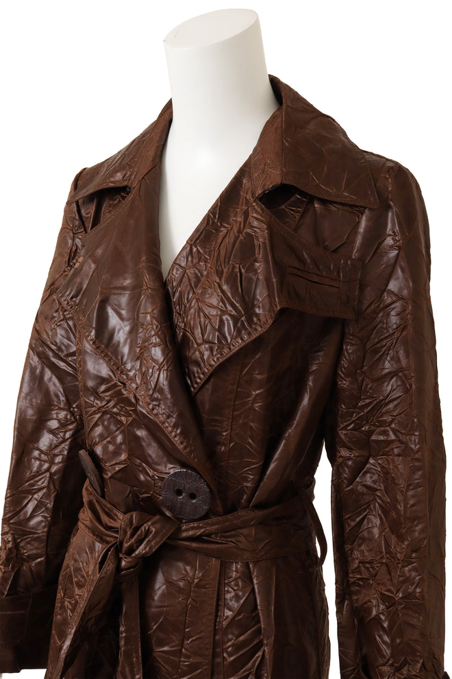 Vintage Krizia Poi Glossy Crinkled Trench Coat detail @ Recess LA