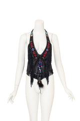 Vintage Burray Olsen Feather Fringe Halter Top on mannequin @ Recess LA