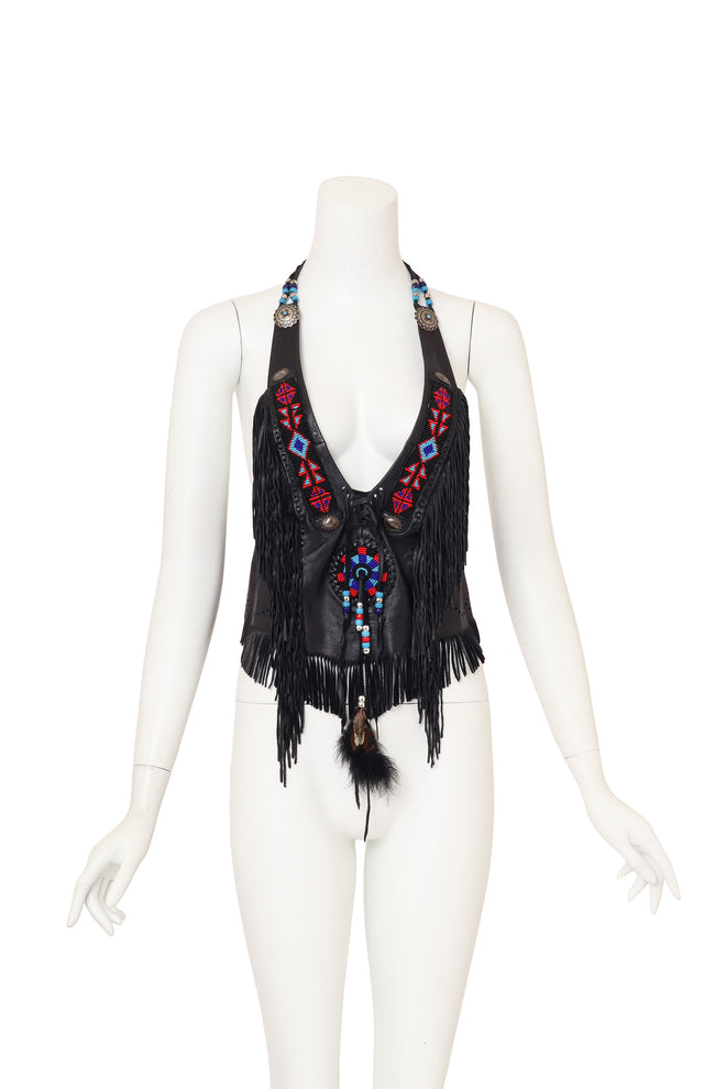 Vintage Burray Olsen Feather Fringe Halter Top on mannequin @ Recess LA