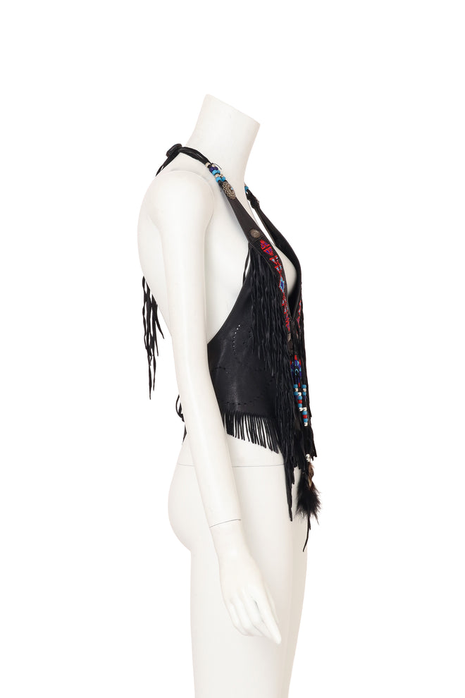 Vintage Burray Olsen Feather Fringe Halter Top on mannequin side @ Recess LA