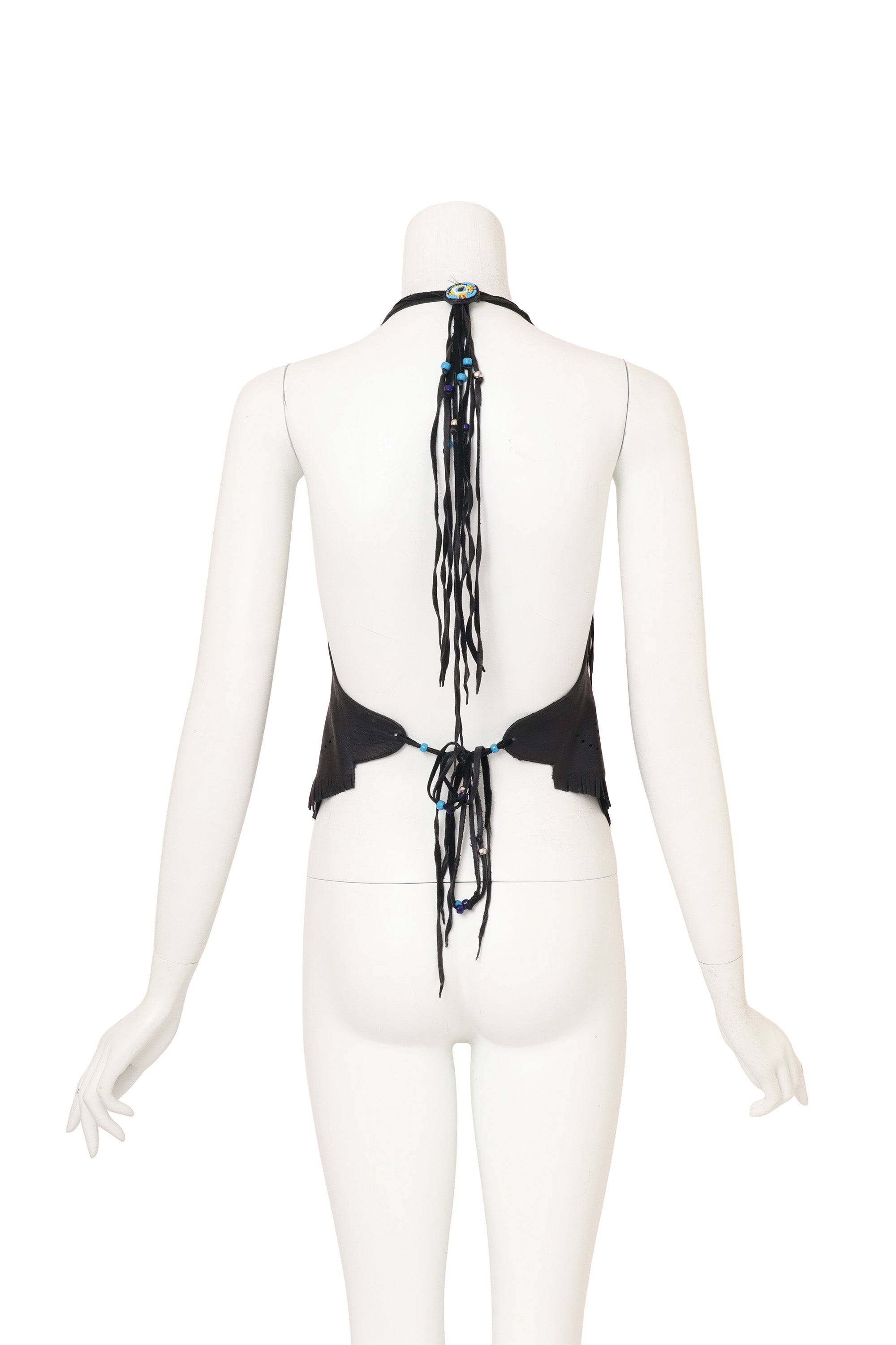 Vintage Burray Olsen Feather Fringe Halter Top on mannequin back @ Recess LA