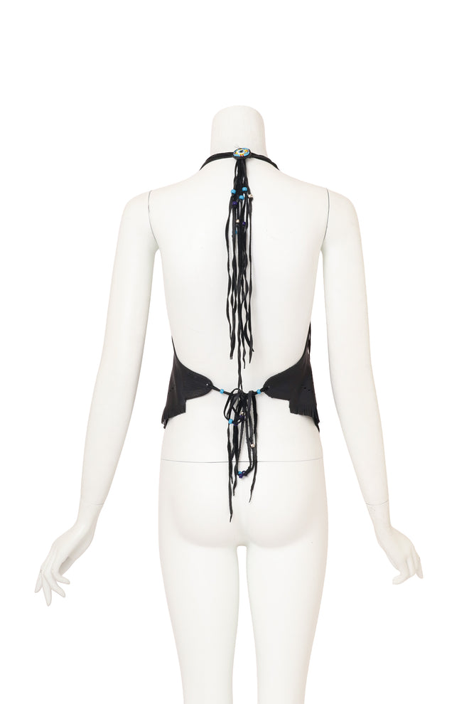 Vintage Burray Olsen Feather Fringe Halter Top on mannequin back @ Recess LA
