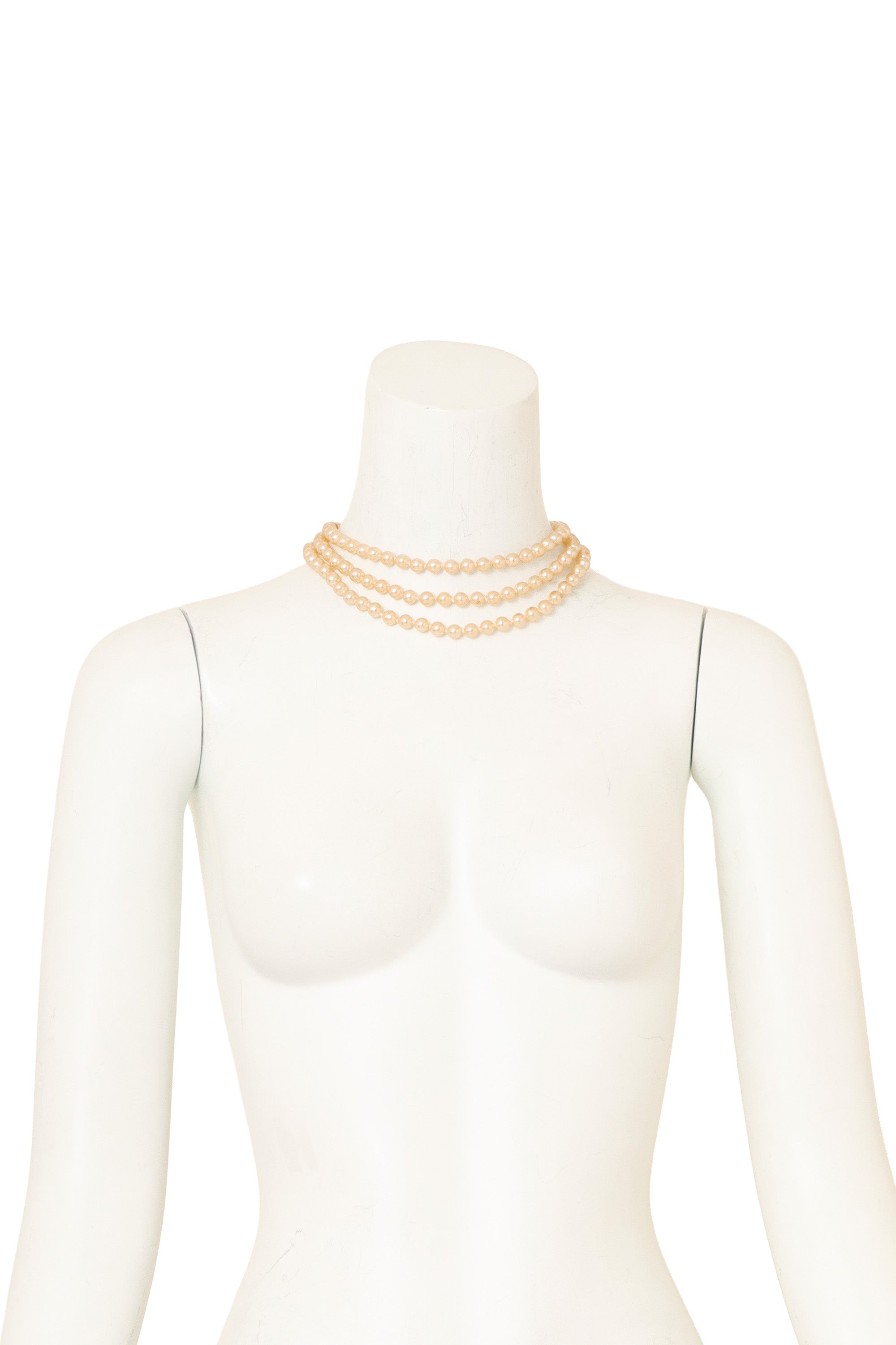 Snake Clasp Pearl Necklace by Rose Benedetti on mannequin clasp back @ Recess LA